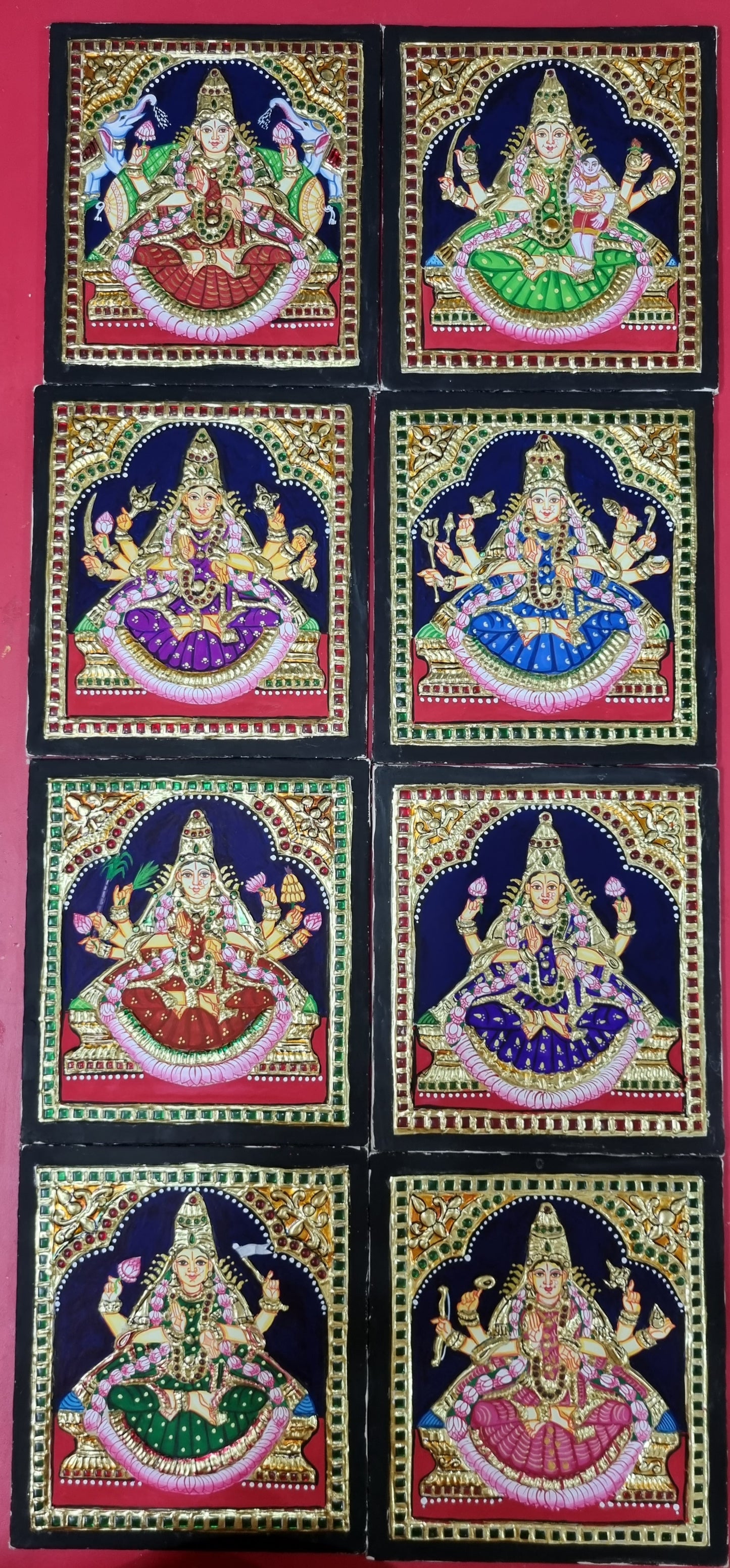 ORIGINAL HANDMADE NAVRATRI (ASHTALAKSHMI) GOLD FOIL TANJORE PAINTING