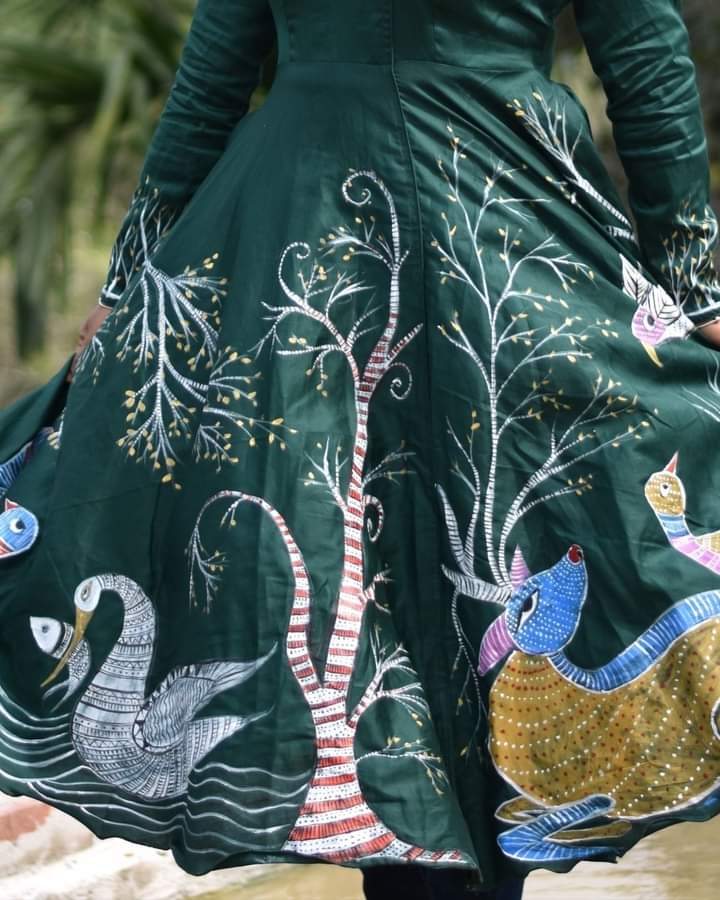 Hand Painted Silk Heritage Dress | Indian Folk Art Original DailyDesignist Hand Painted Silk Heritage Dress | Indian Folk Art Original DailyDesignist