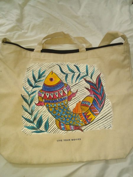 Original Hand Painted Madhubani Tote and Tee Combo Medium