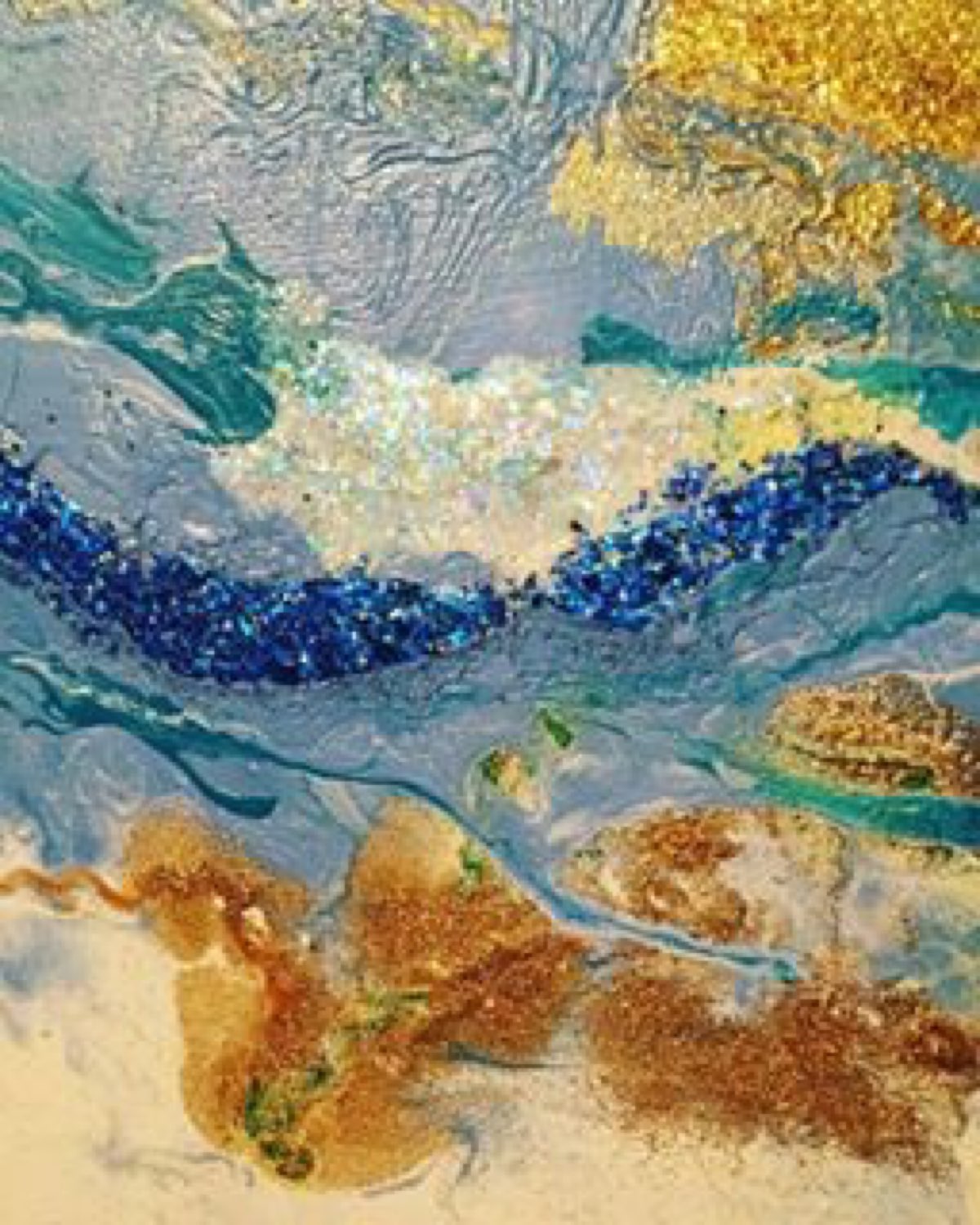 ORIGINAL HANDMADE ACRYLIC OCEAN GLITTER PAINTING