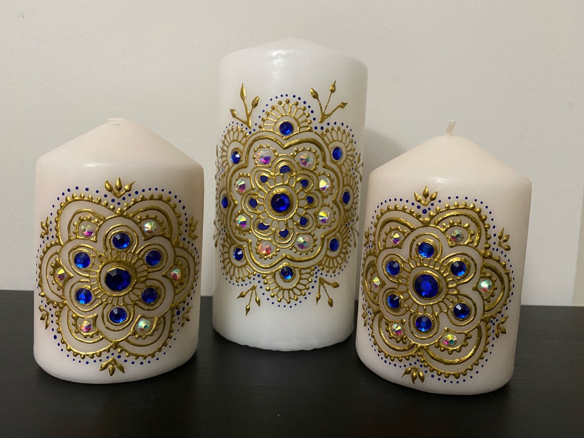 HAND PAINTED WAX CANDLE SET