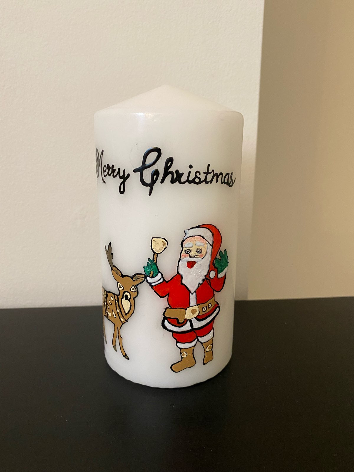 ORIGINAL HAND PAINTED SANTA CHRISTMAS CANDLE