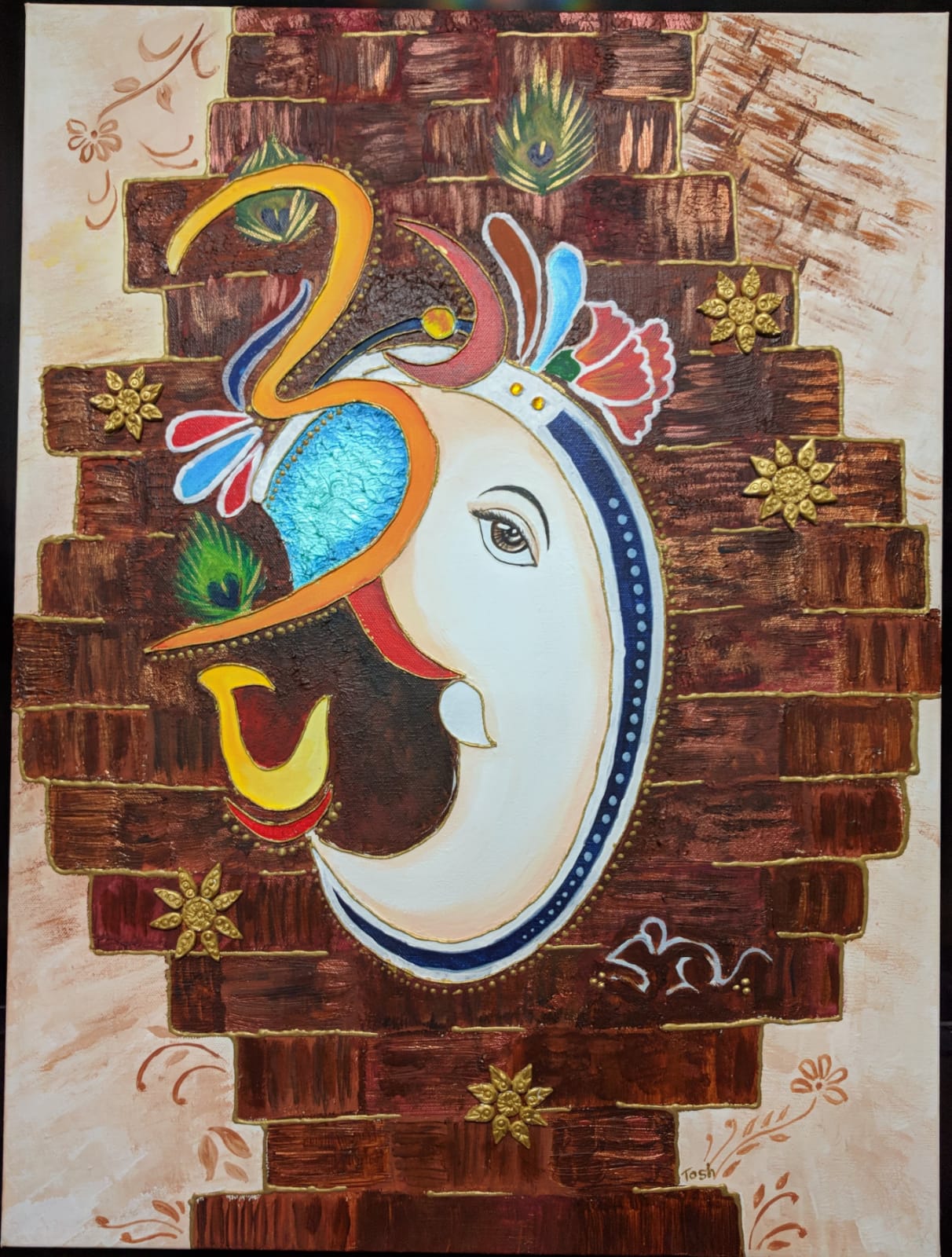 ORIGINAL HANDMADE OM GANESHA PAINTING