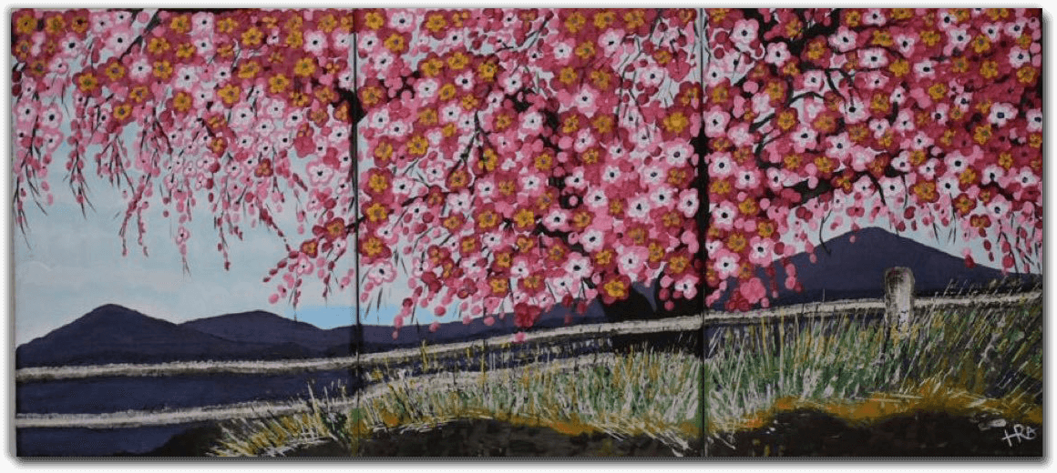 ORIGINAL HANDMADE CHERRY BLOSSOMS ACRYLIC PAINTING