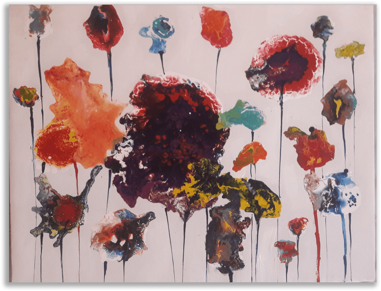 ORIGINAL HANDMADE COLORFUL FLORAL ACRYLIC PAINTING