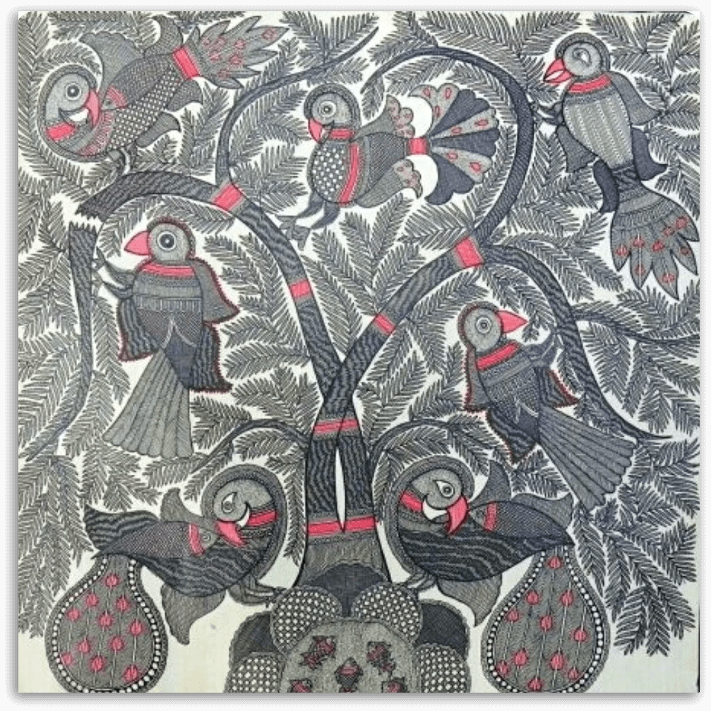ORIGINAL HANDMADE PEACOCK STYLED TREE MADHUBANI PAINTING