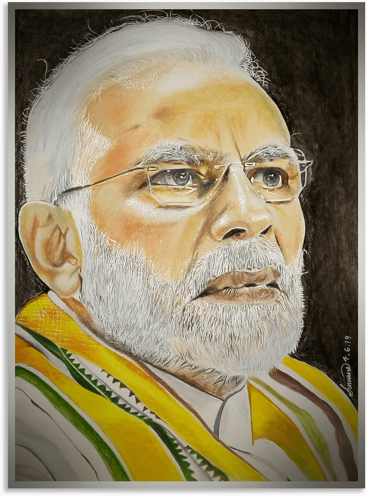 HANDMADE ORIGINAL COLOR PENCIL PORTRAIT - NARENDRA MODI