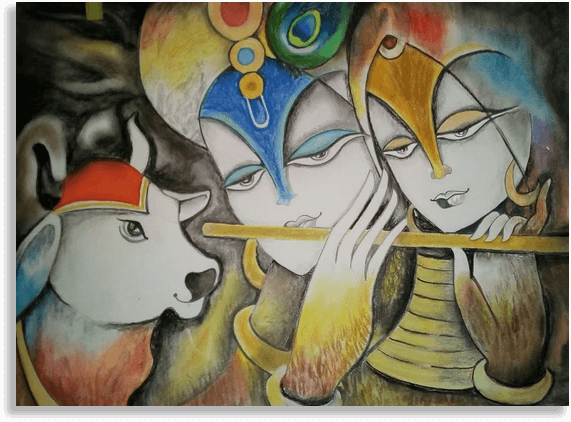 ORIGINAL HANDMADE RADHA KRISHNA PENCIL PORTRAIT