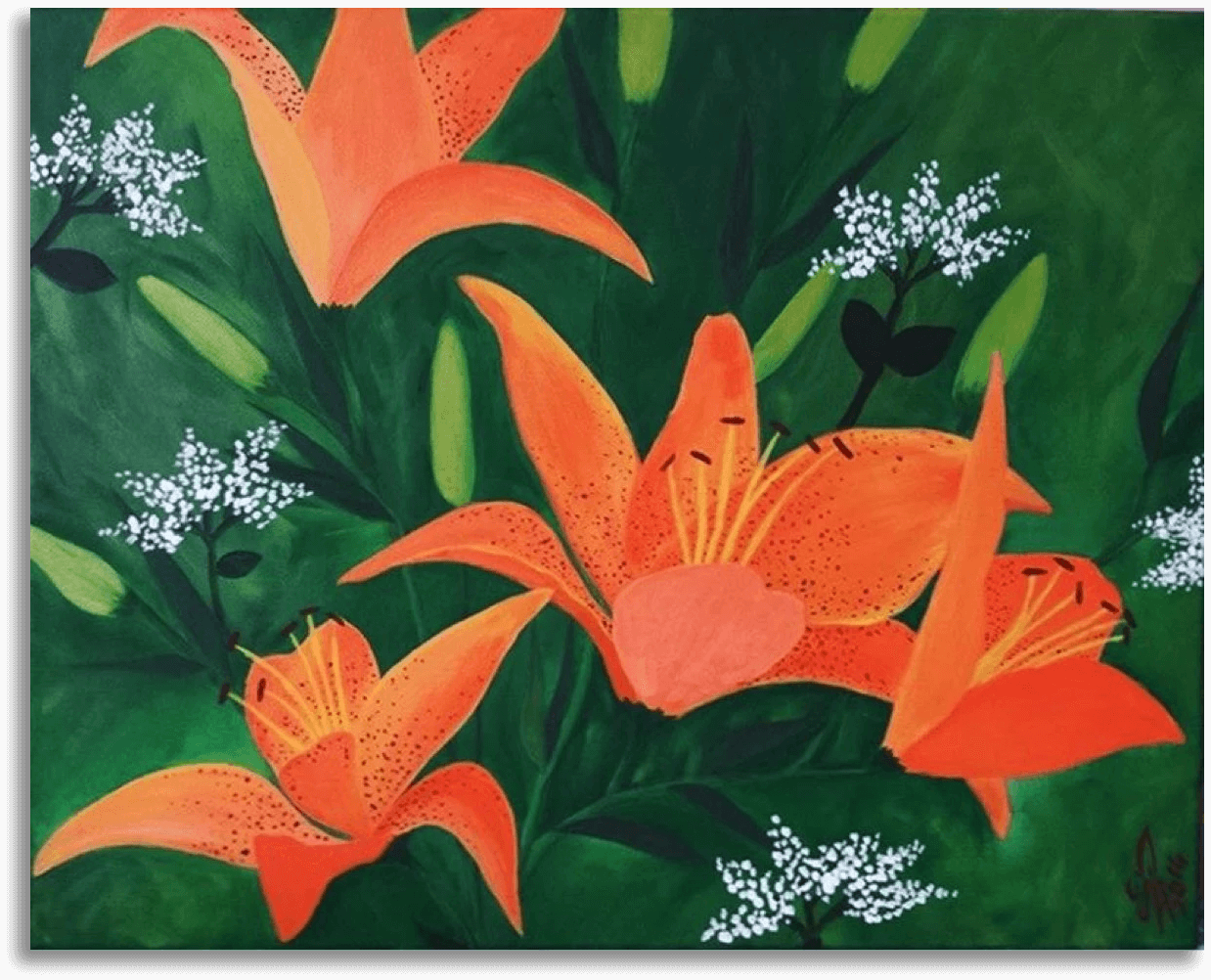 ORIGINAL HANDMADE LILY FLOWER CANVAS PAINTING