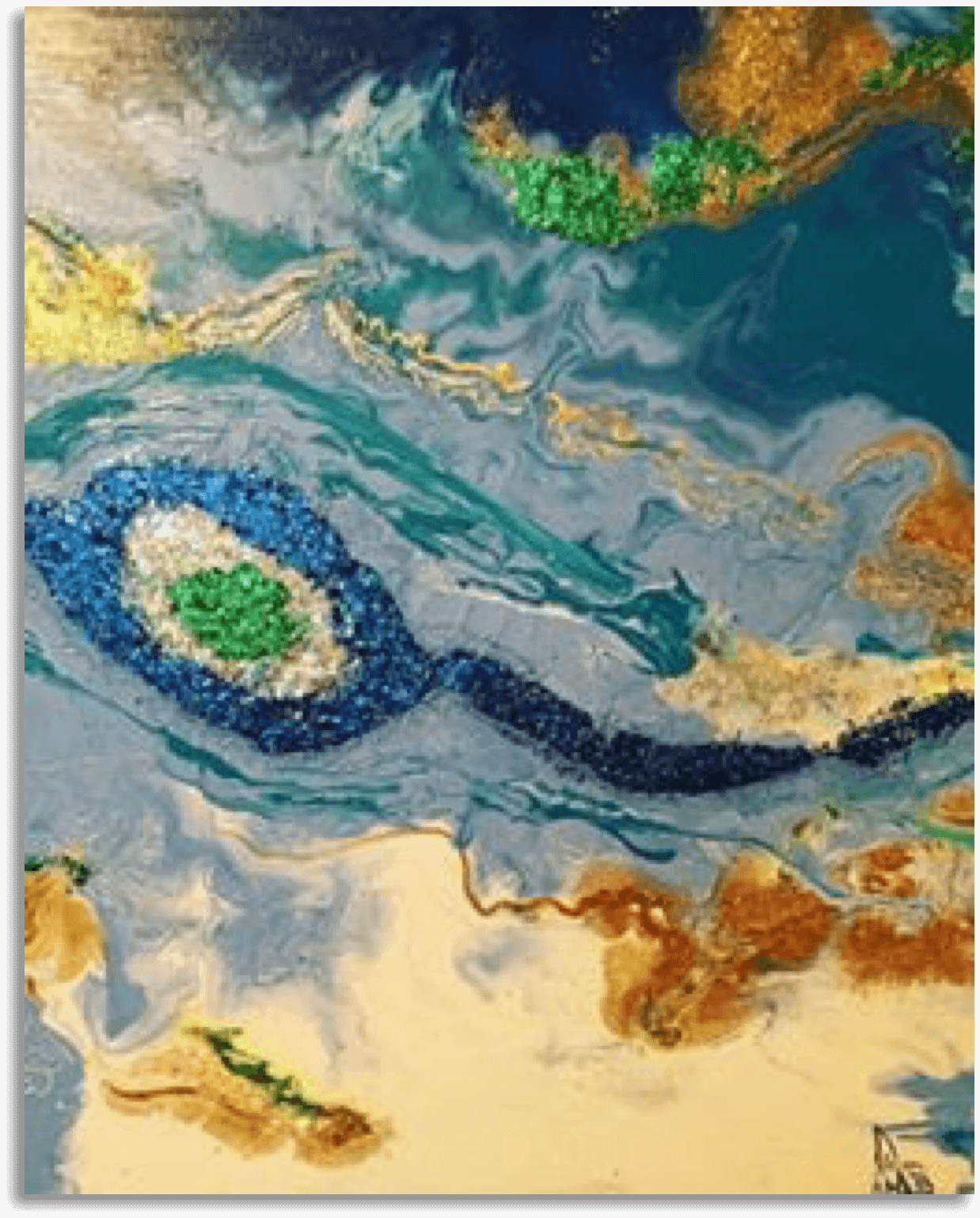 ORIGINAL HANDMADE ACRYLIC OCEAN GLITTER PAINTING
