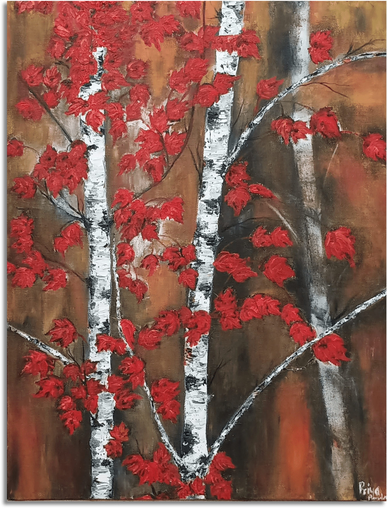 ORIGINAL HANDMADE AUTUMN TREES OIL PAINTING