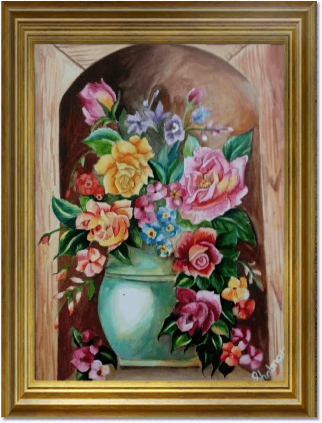 ORIGINAL HANDMADE FLOWERS IN VASE PAINTING