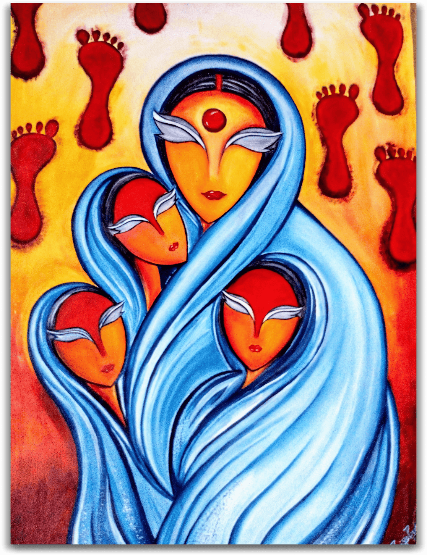 ORIGINAL HANDMADE MOTHER AND DAUGHTER OIL PAINTING