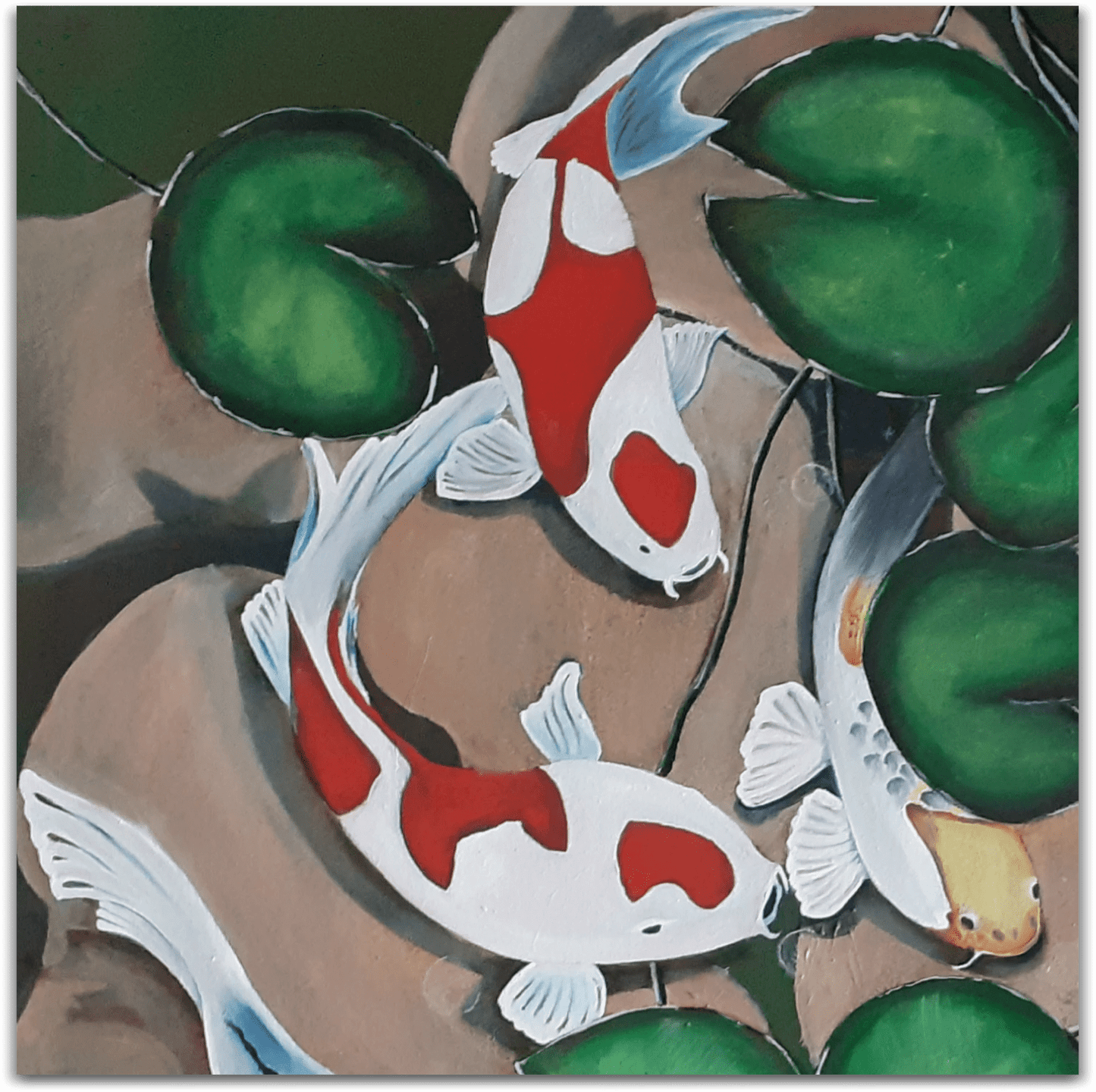 ORIGINAL HANDMADE KOI CARP MULTIMEDIA PAINTING