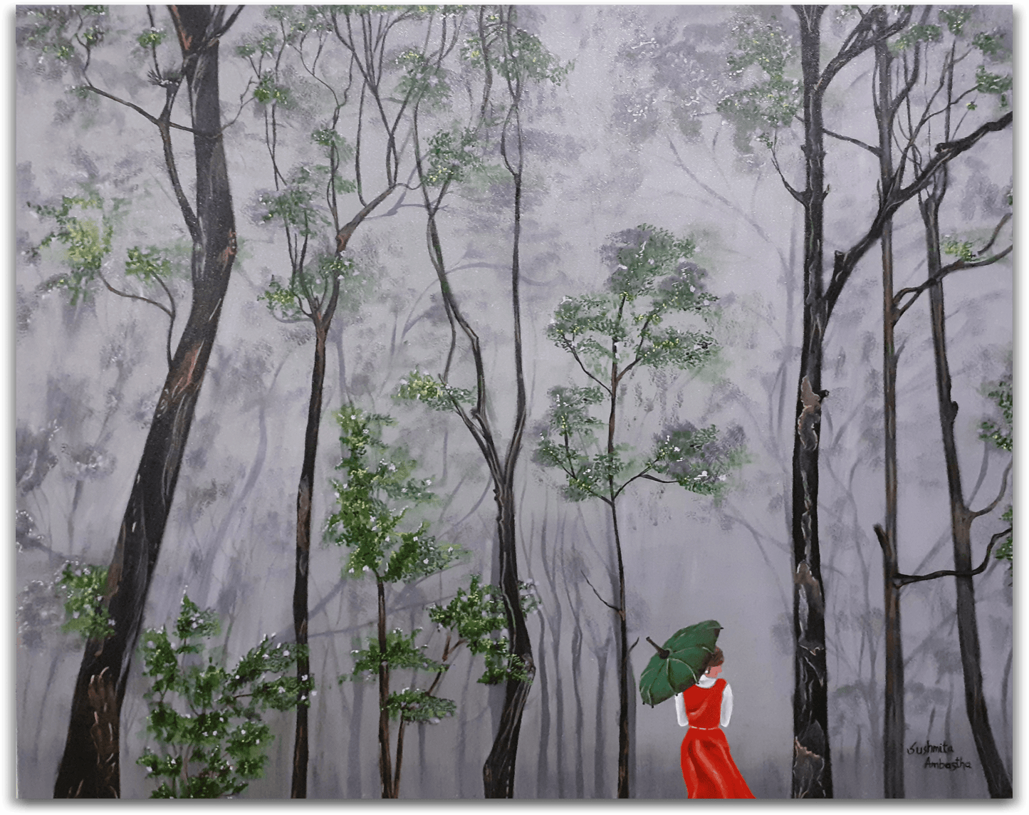 ORIGINAL HANDMADE WALK ON A RAINY DAY OIL PAINTING