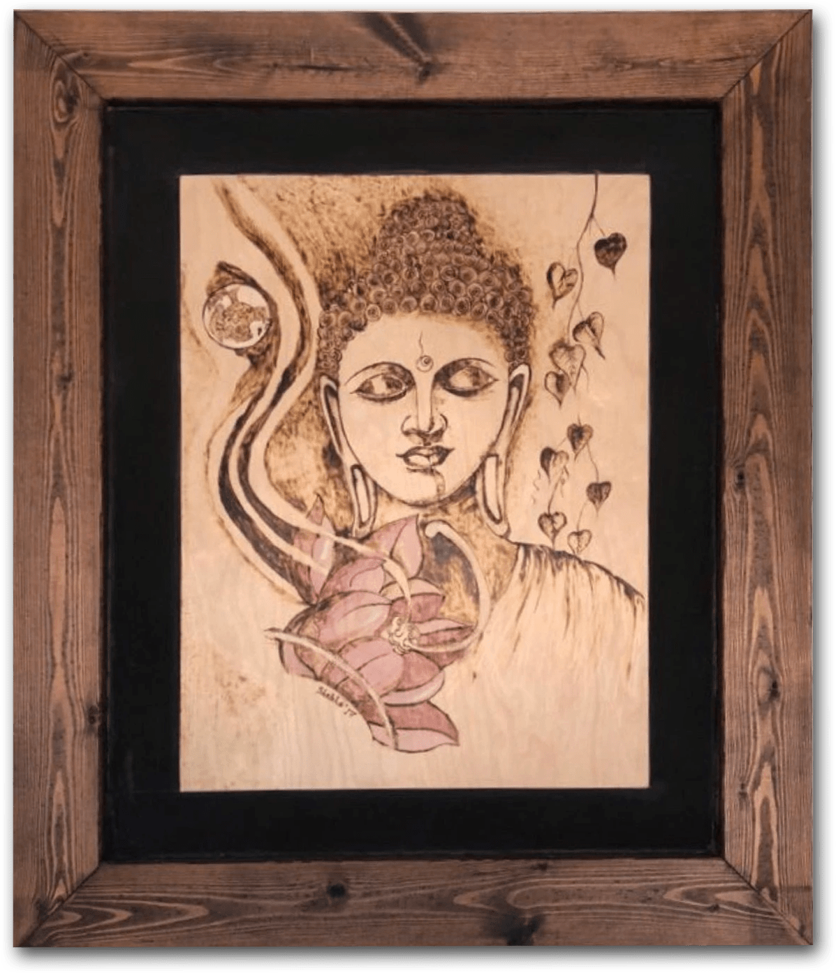ORIGINAL HANDMADE PYROGRAPHY TRANQUIL BUDDHA