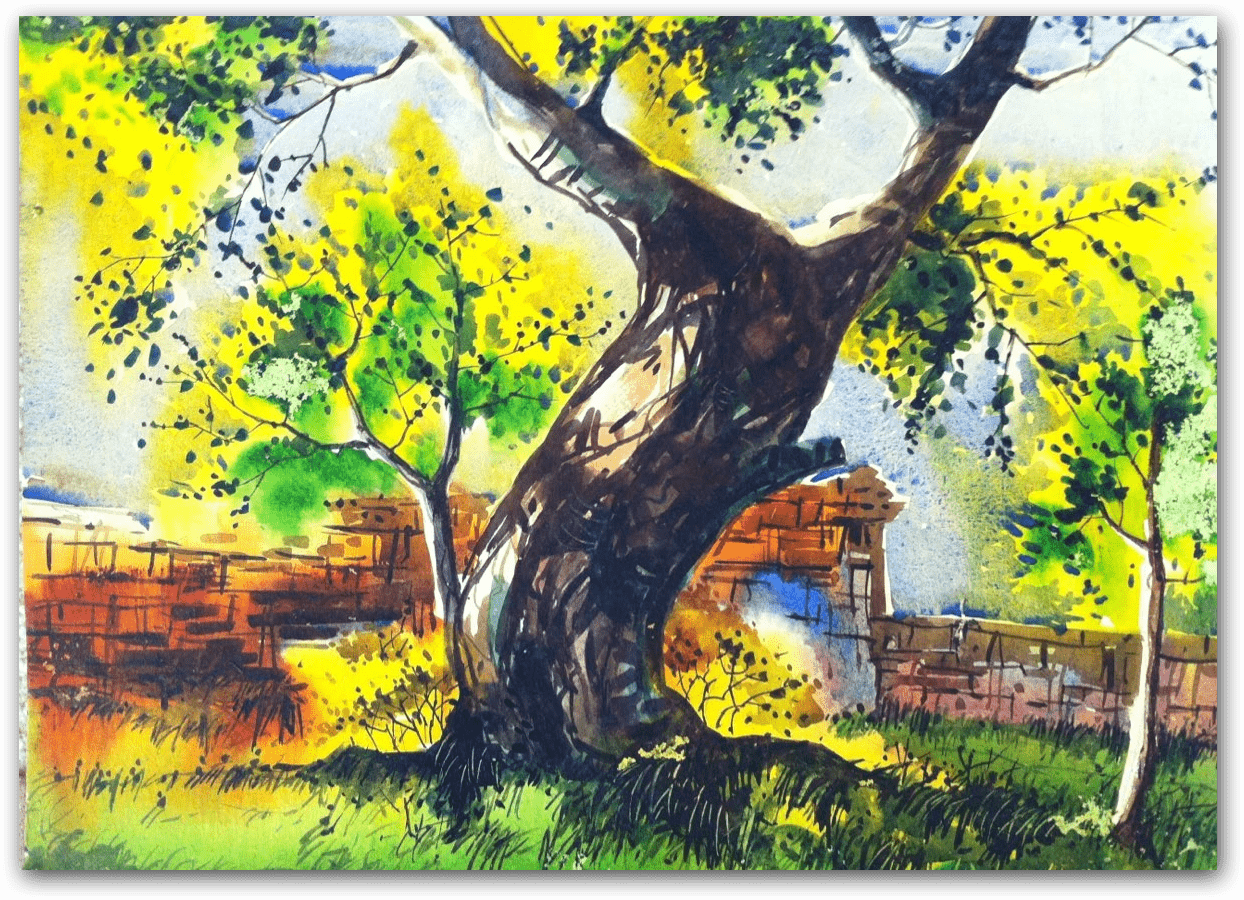 ORIGINAL HANDMADE GREEN LANDSCAPE PAINTING