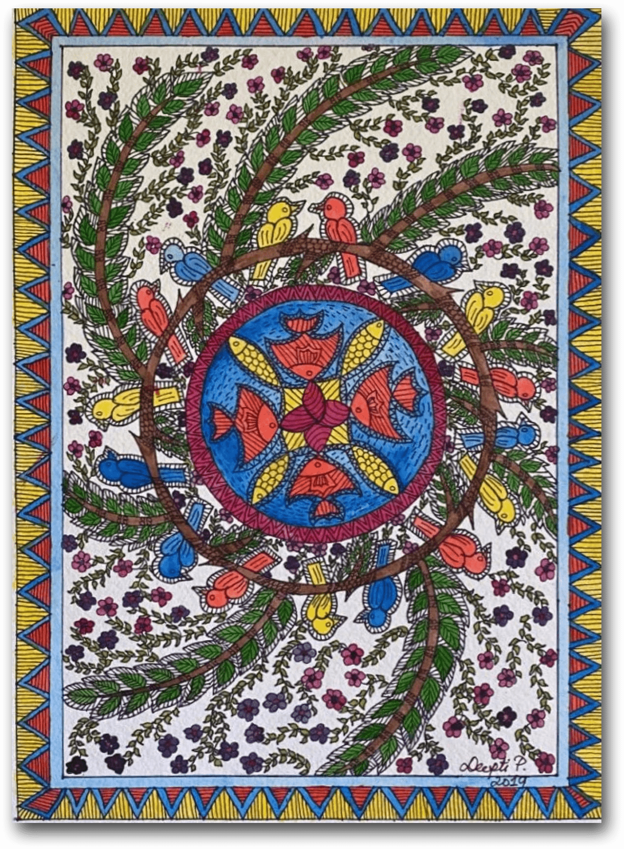 ORIGINAL HANDMADE HARMONY MADHUBANI PAINTING