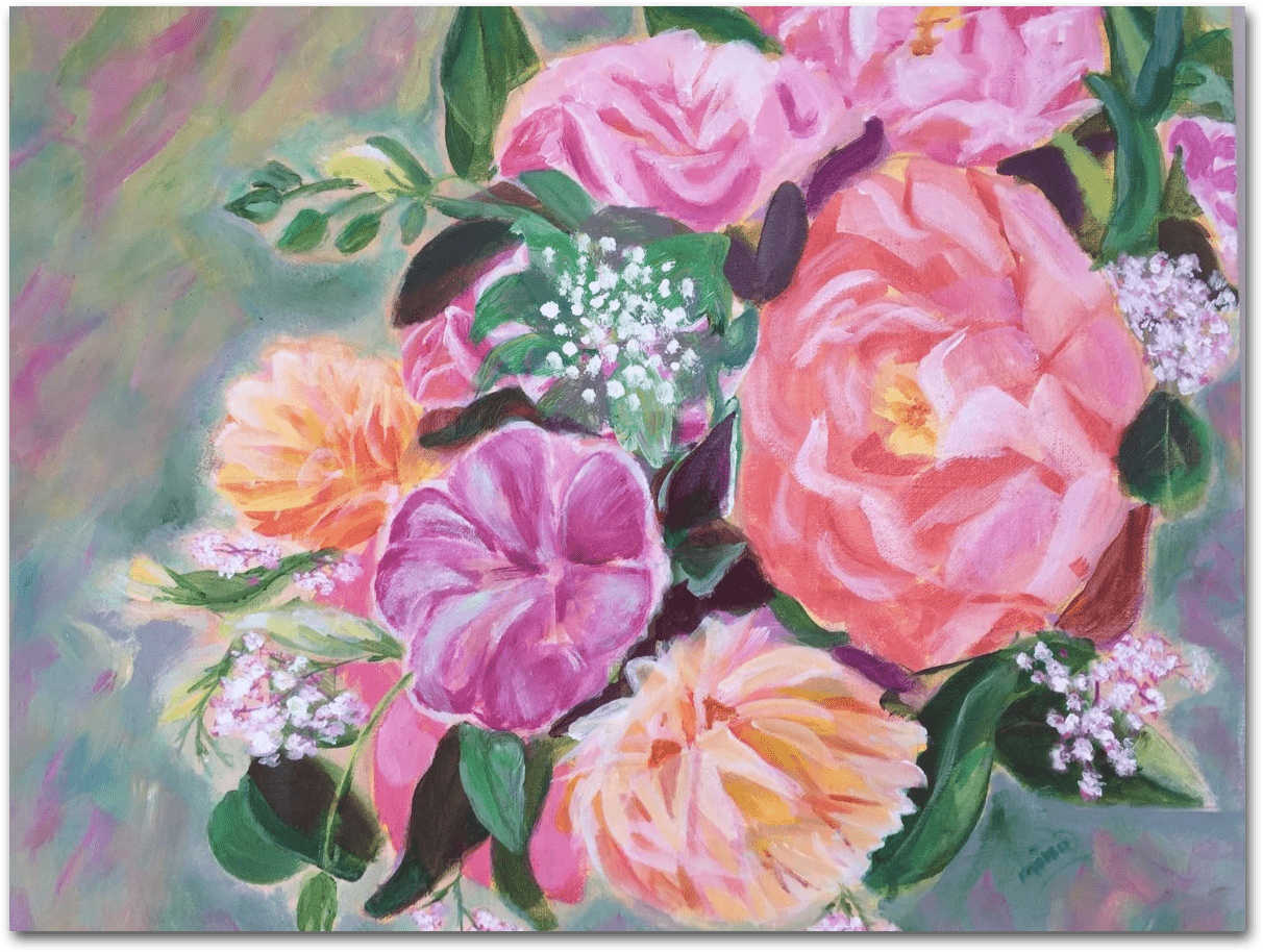 ORIGINAL HANDMADE BOUQUET OF PEONIES PAINTING
