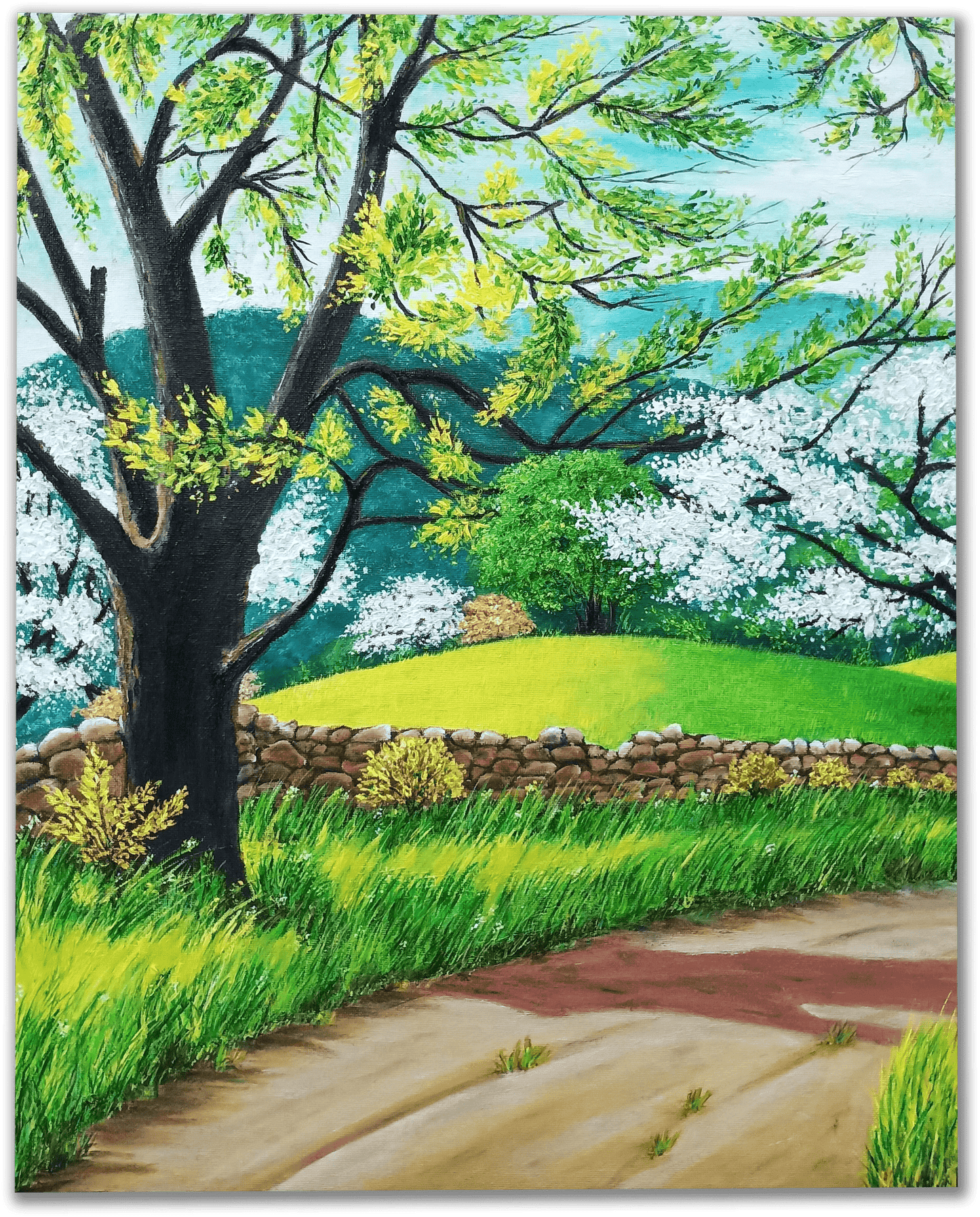 ORIGINAL HANDMADE GREEN LANDSCAPE PAINTING