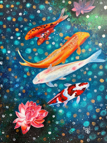 Original Handmade Koi Fishes Painting