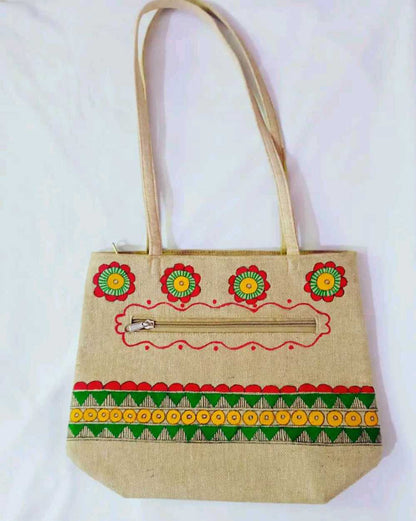 HandPainted Madhuani Jute Tote Bag