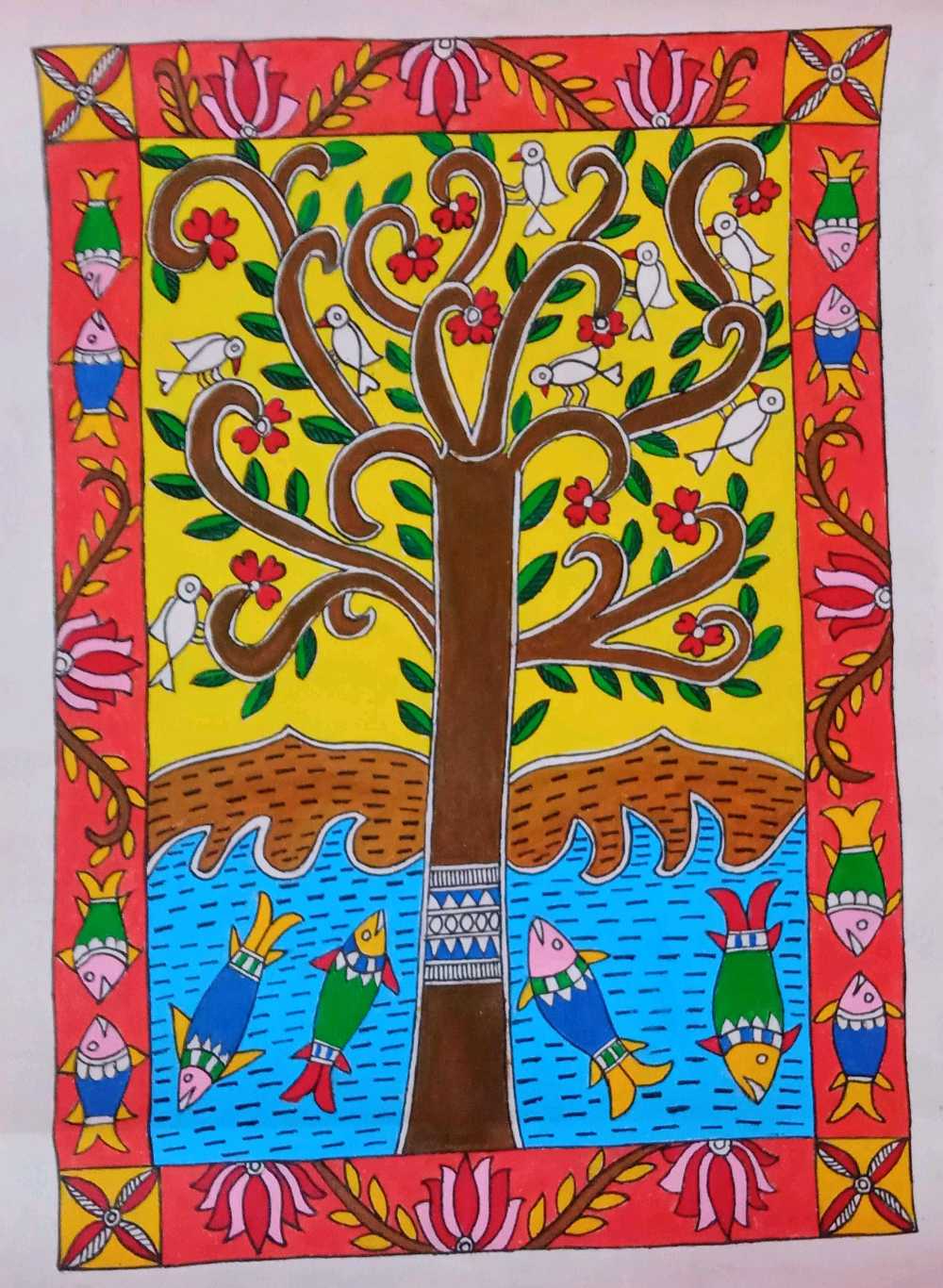 Original Handmade Madhubani Tree of Life Painting