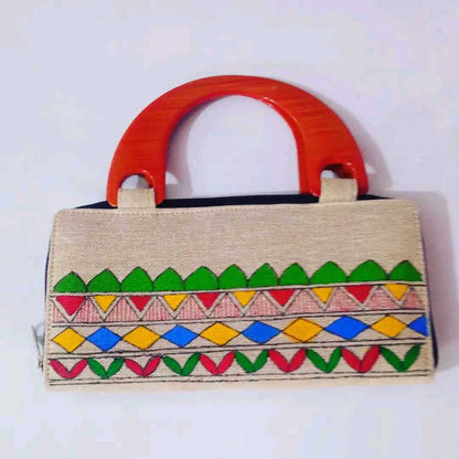 Handpainted Madhubani Jute Handle Bag