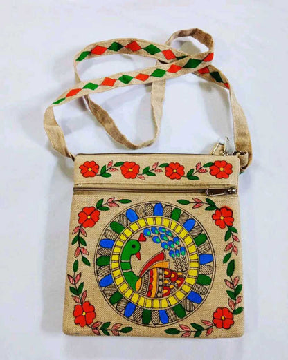 HandPainted Madhubani Jute Sling Bag