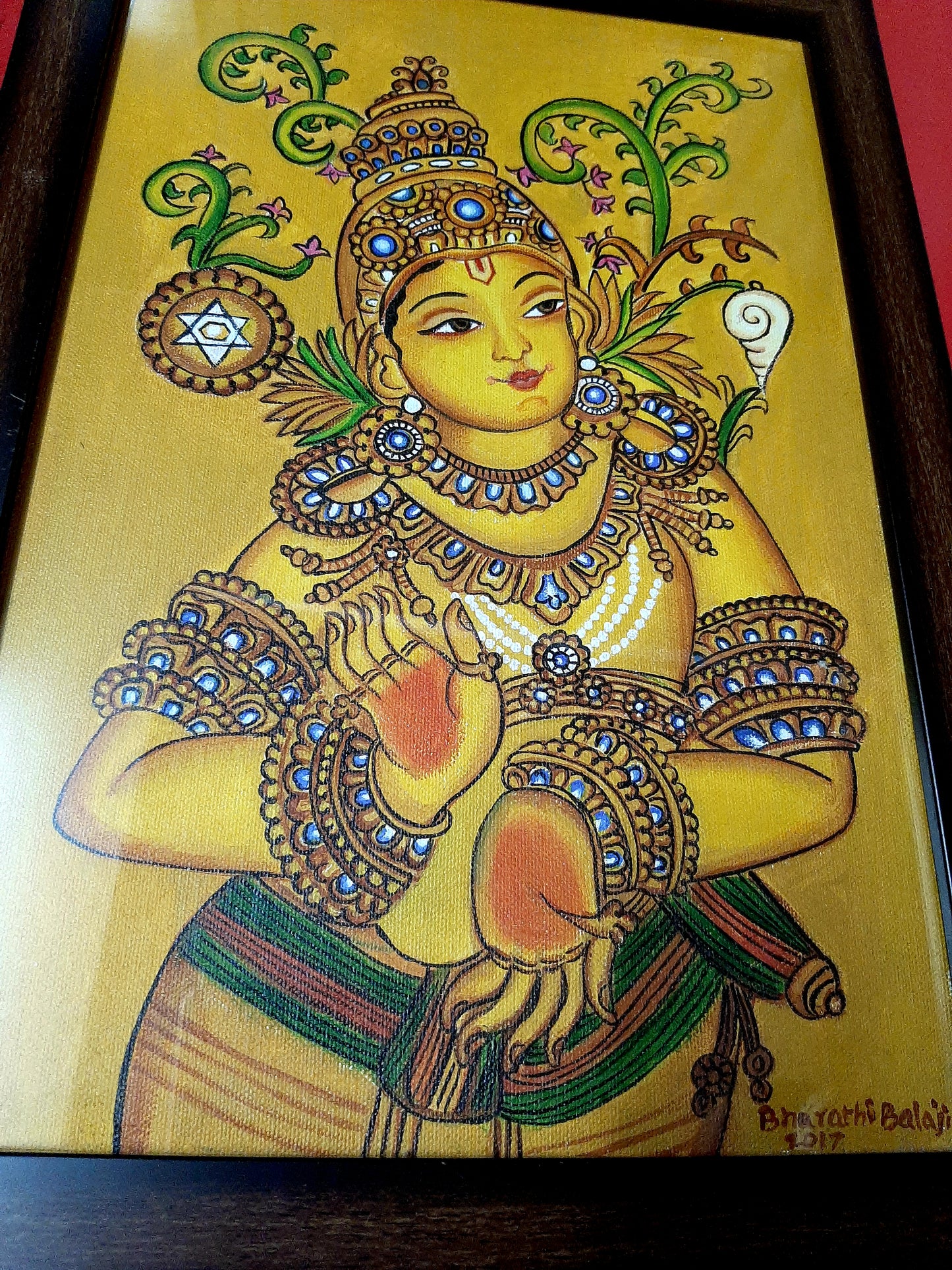 ORIGINAL HANDMADE LORD VISHNU KERALA MURAL PAINTING