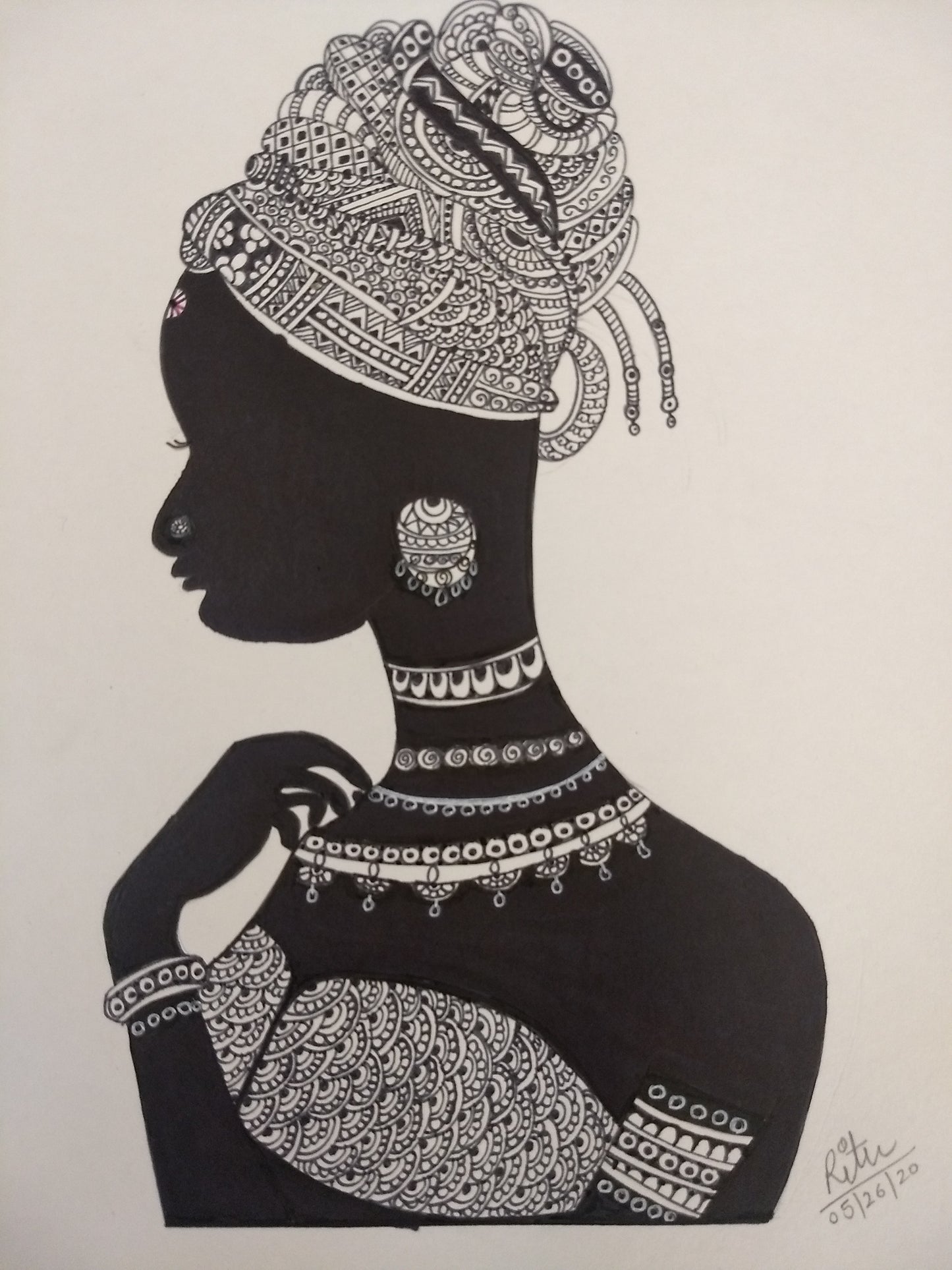 ORIGINAL HANDMADE ZENTANGLE TRIBAL WOMAN