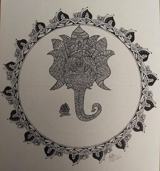 ORIGINAL HANDMADE LORD GANESHA ZENTANGLE