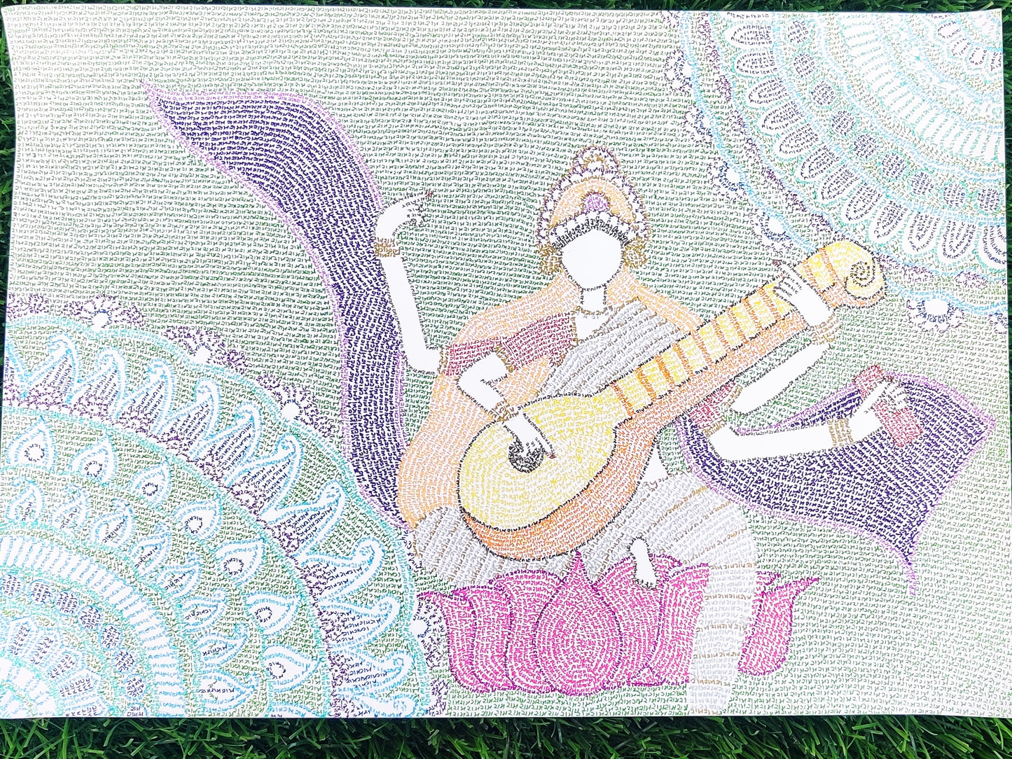 ORIGINAL HANDMADE RAMRAM MAA SARASWATI PAINTING