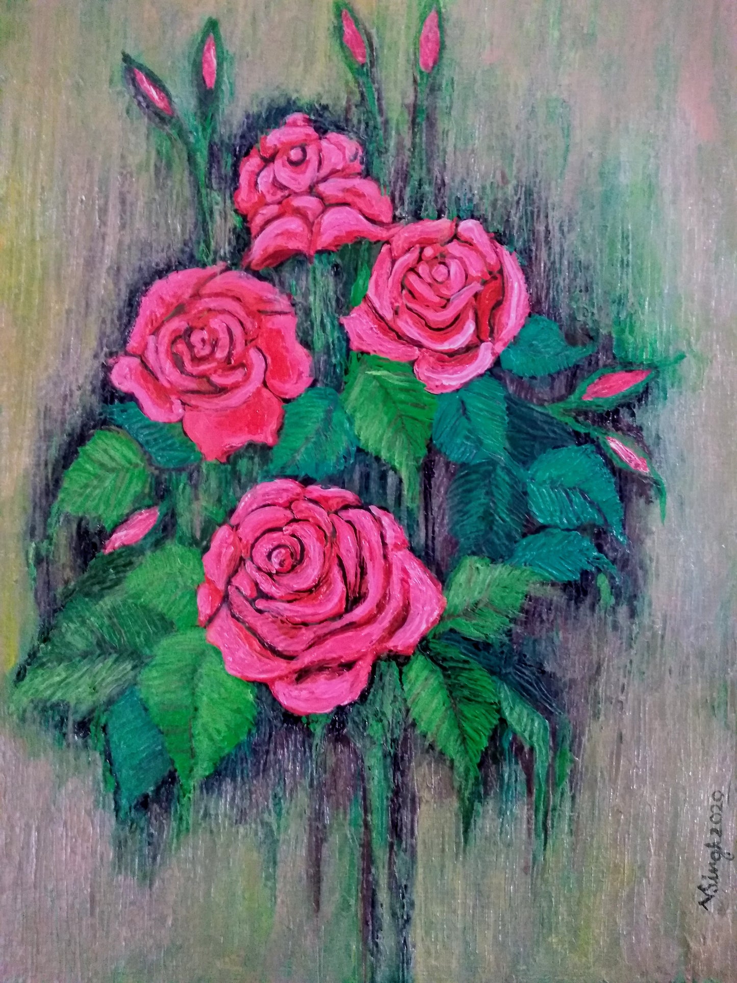 ORIGINAL HANDMADE BUNCH OF ROSES PAINTING