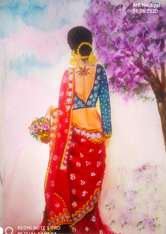 ORIGINAL PAINTING WOMEN IN RED SAREE PAINTING