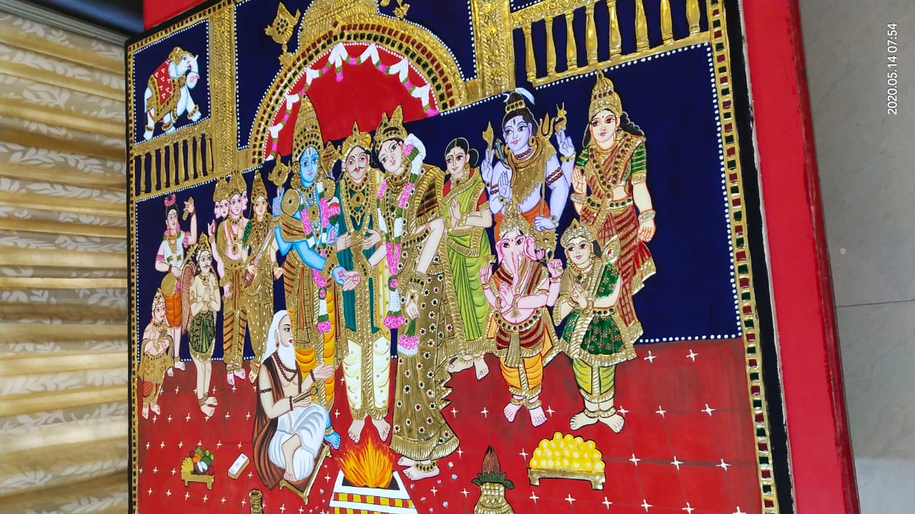 ORIGINAL HANDMADE DIVINE MARRIAGE TANJORE PAINTING