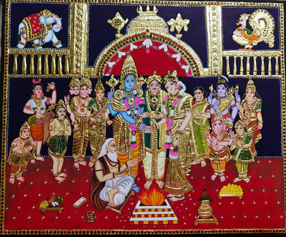 ORIGINAL HANDMADE DIVINE MARRIAGE TANJORE PAINTING