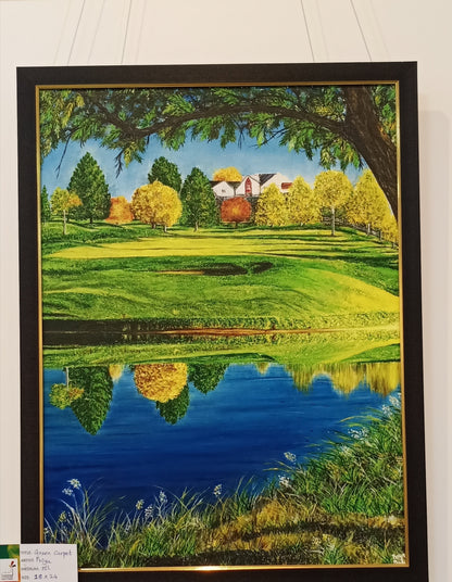 Original Handmade Green Carpet Oil Painting