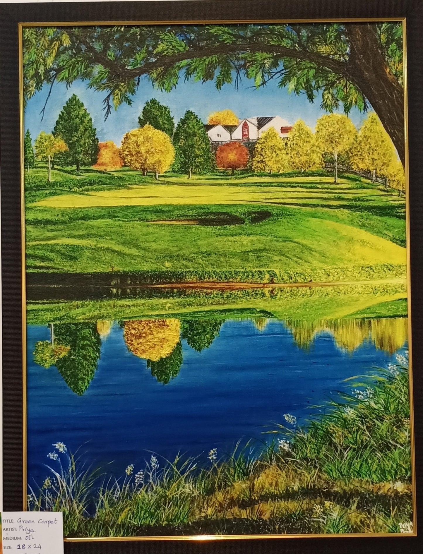 Original Handmade Green Carpet Oil Painting