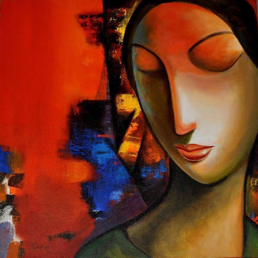 ORIGINAL HANDMADE WOMEN IN RED ACRYLIC PAINTING