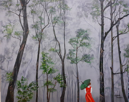 ORIGINAL HANDMADE WALK ON A RAINY DAY OIL PAINTING