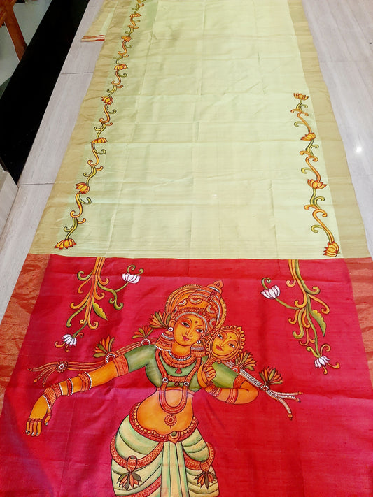 ORIGINAL HAND PAINTED ALLURING KERALA MURAL HERITAGE SAREE