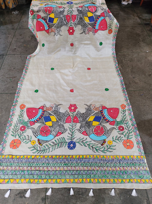 ORIGINAL HAND PAINTED MADHUBANI HERITAGE DUPATTA