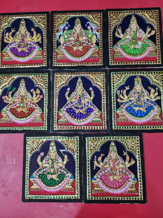 ORIGINAL HANDMADE NAVRATRI (ASHTALAKSHMI) GOLD FOIL TANJORE PAINTING