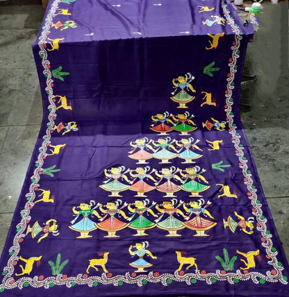 ORIGINAL HAND PAINTED JAMINI ROY HERITAGE SAREE