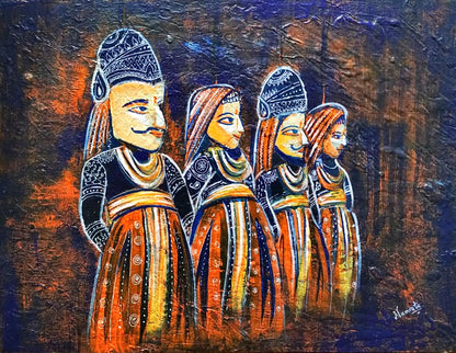 ORIGINAL HANDMADE RAJASTHANI KATHPUTLI MIXED MEDIA ARTWORK