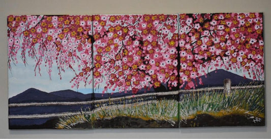 ORIGINAL HANDMADE CHERRY BLOSSOMS ACRYLIC PAINTING