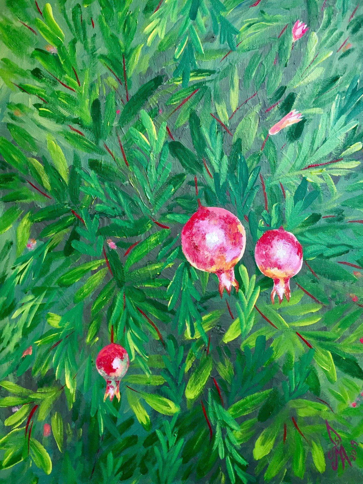 ORIGINAL HANDMADE ACRYLIC POMEGRANATE TREE PAINTING