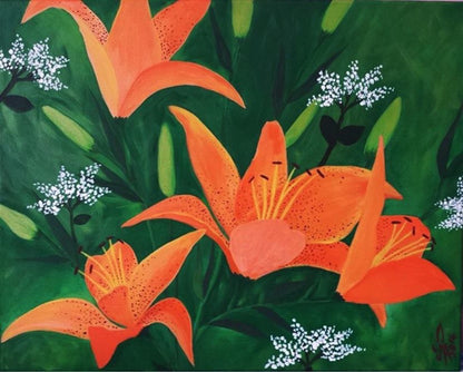 ORIGINAL HANDMADE LILY FLOWER CANVAS PAINTING