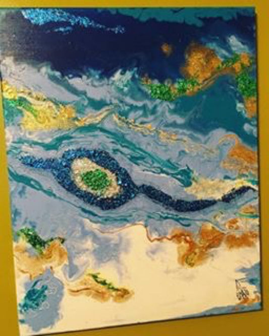 ORIGINAL HANDMADE ACRYLIC OCEAN GLITTER PAINTING